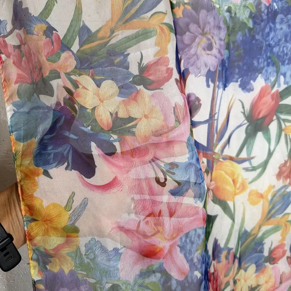 Italian Viscose Floral Rectangular Scarf Cottagecore Euro Summer Boho Chic Fairy